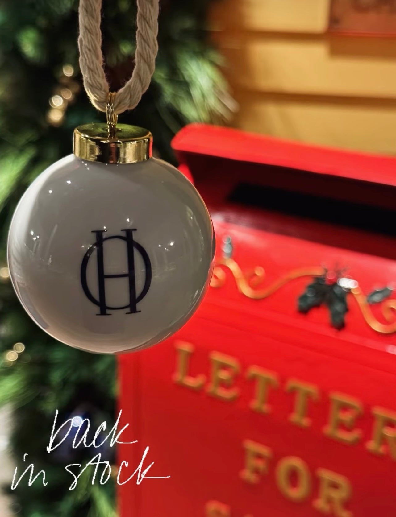 Ocean House White Ornament with Navy OH