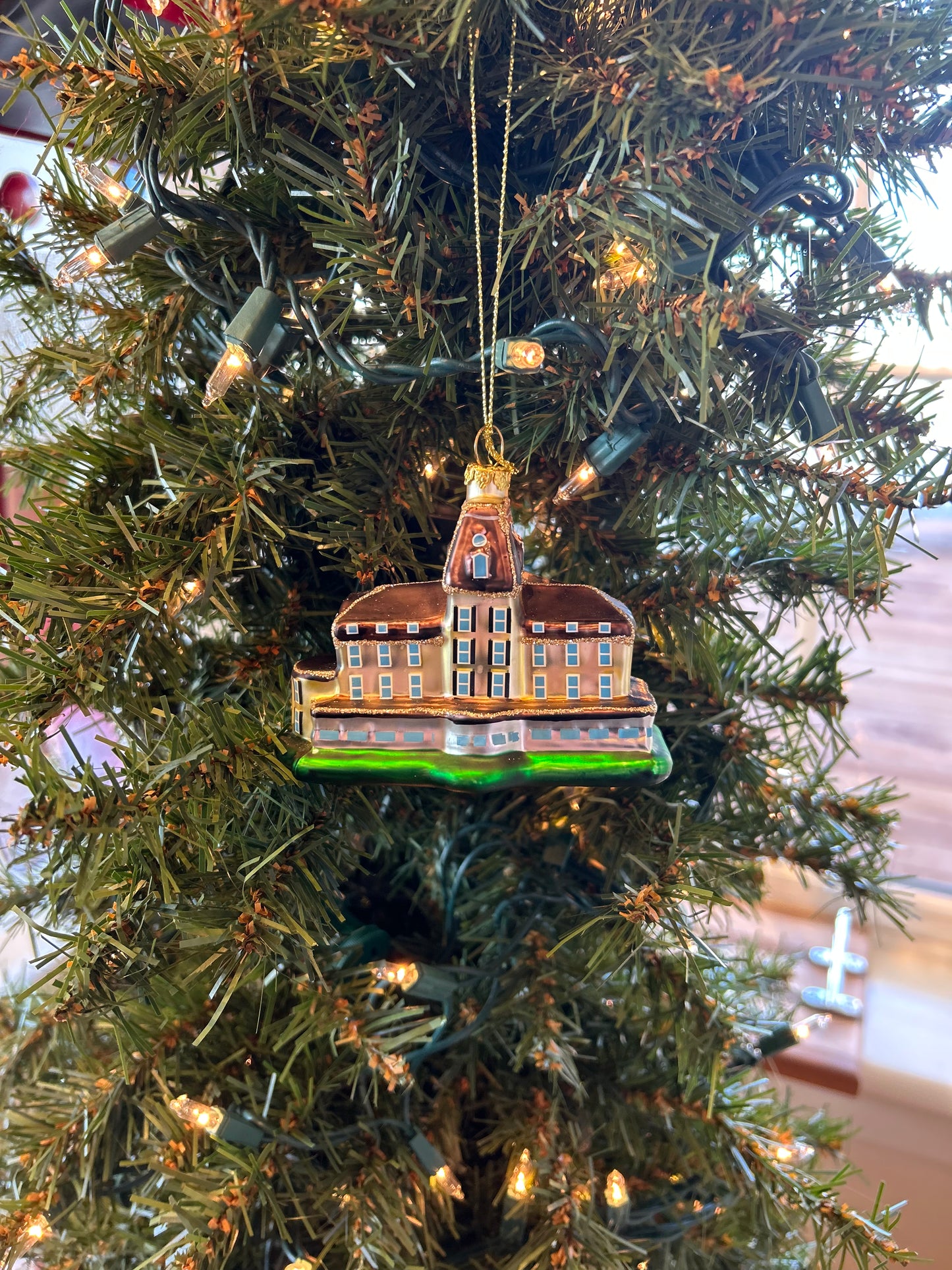 Custom hand blown Ocean House ornament