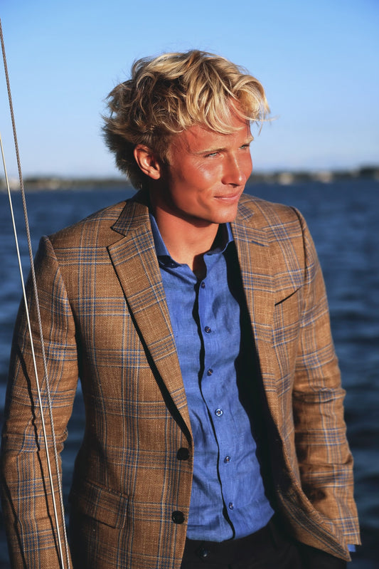Men's Blazer - Tobacco Blue Glen Plaid