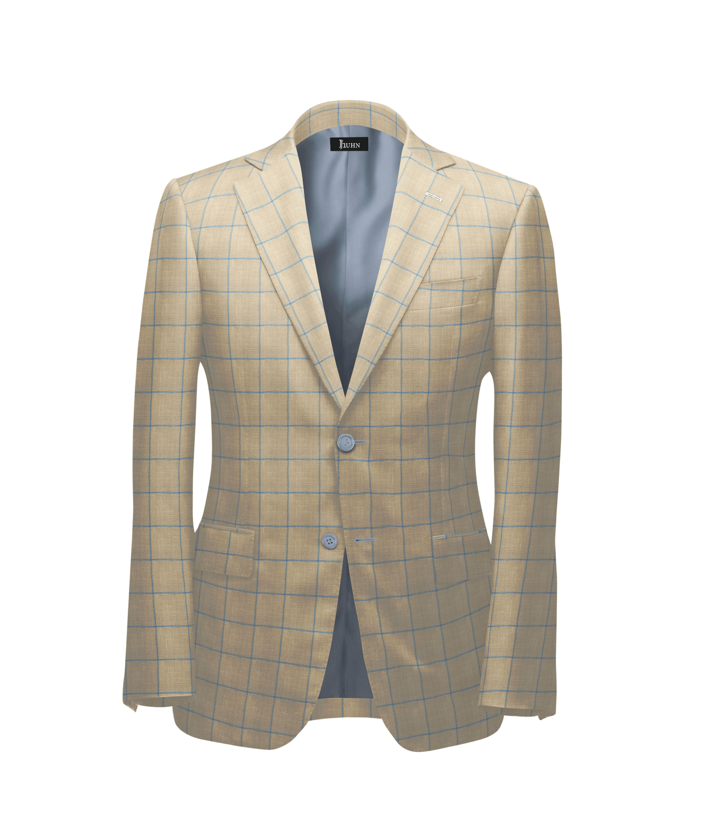 SS25 Linen Blazer in Tan with Blue Grid Check