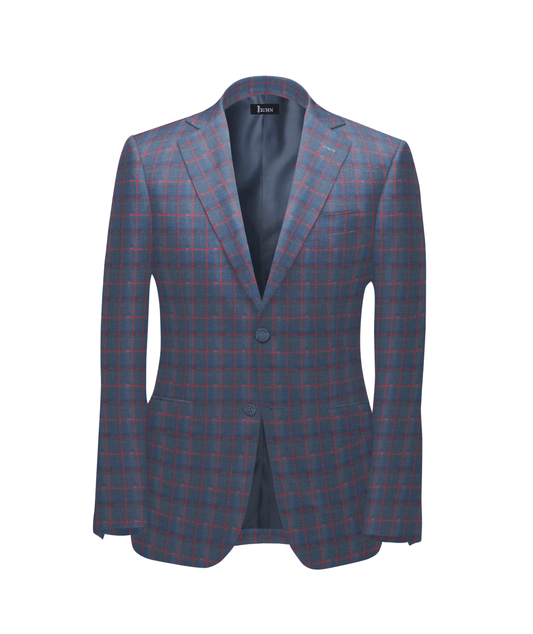 SS25 Linen Blazer in Navy with Red Grid Check