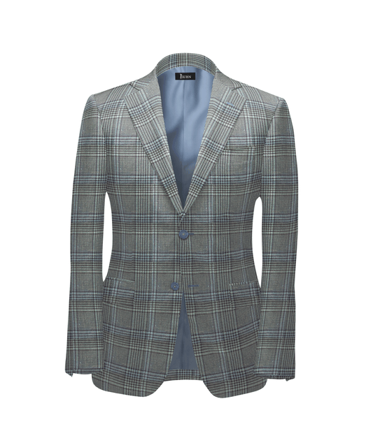 SS25 Linen Blazer in Blue and Brown Plaid