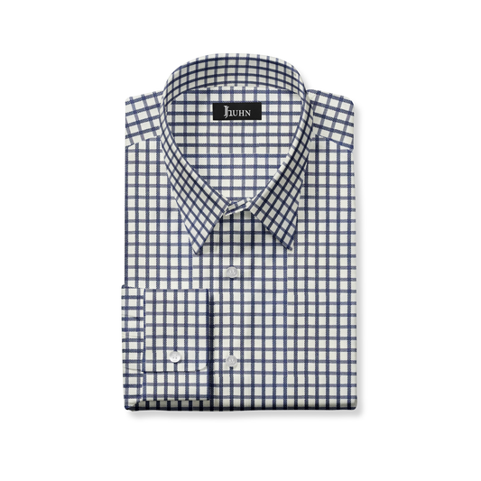 Wrinkle Resistant Men's Shirt in Dark Blue and White Check