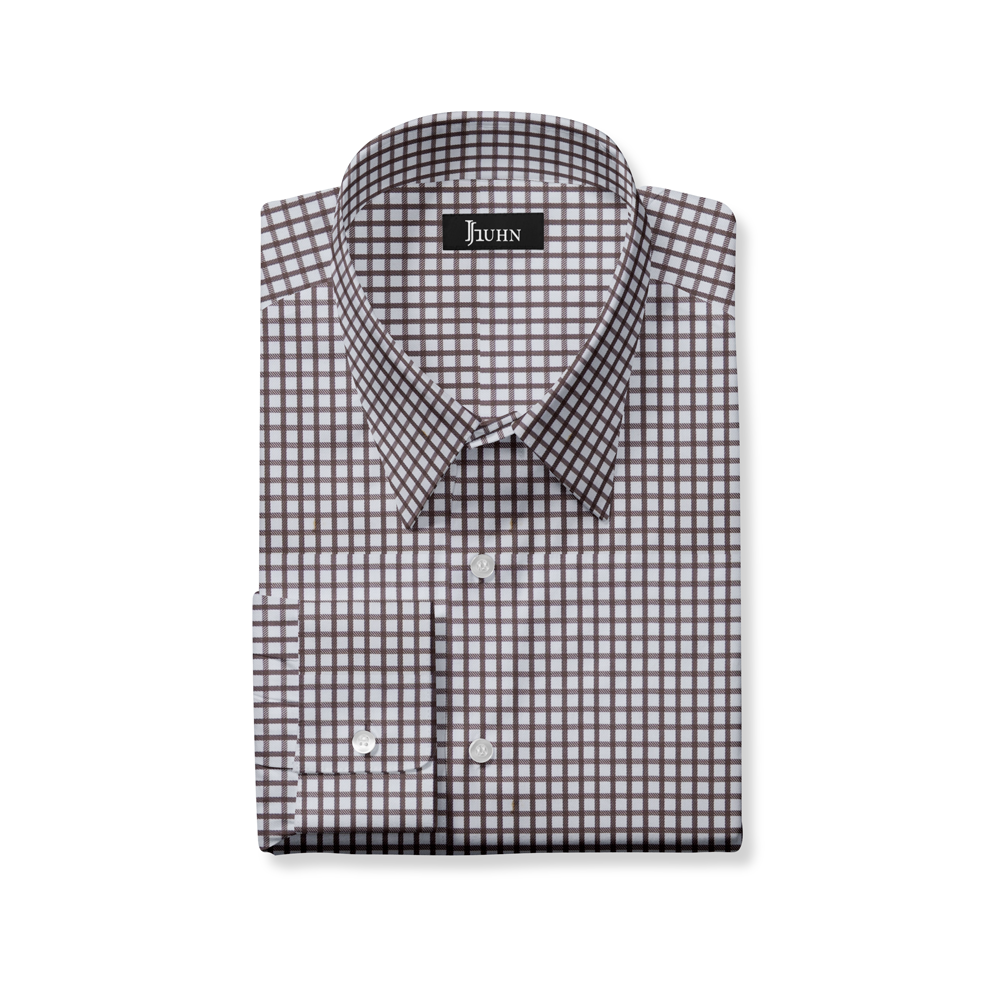 Wrinkle Resistant Men's Shirt in Brown and White Grid