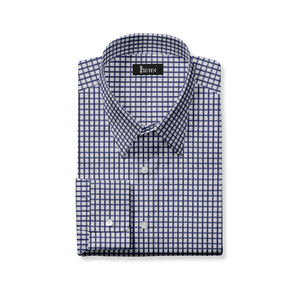Wrinkle Resistant Men's Shirt in Navy and White Grid