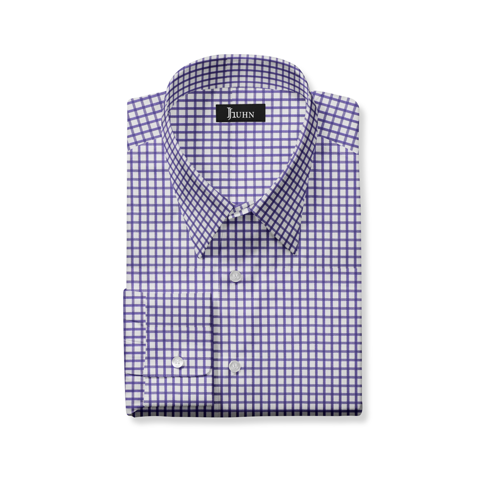 Wrinkle Resistant Men's Shirt in Purple and White Grid