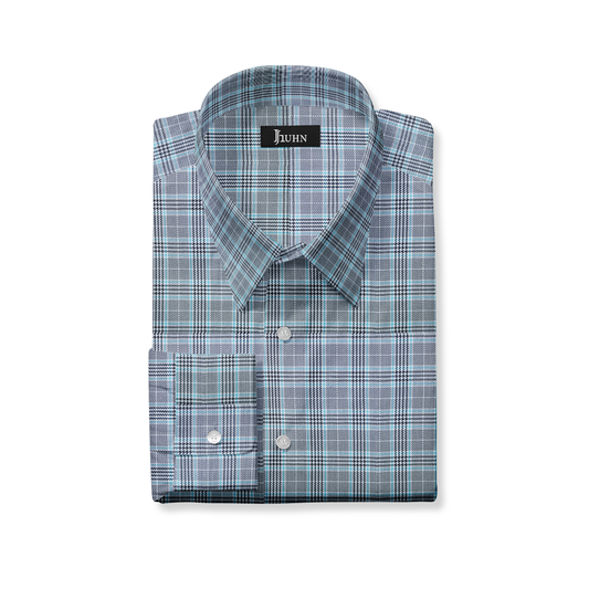 Wrinkle Resistant Men's Shirt in Teal & Gray Plaid