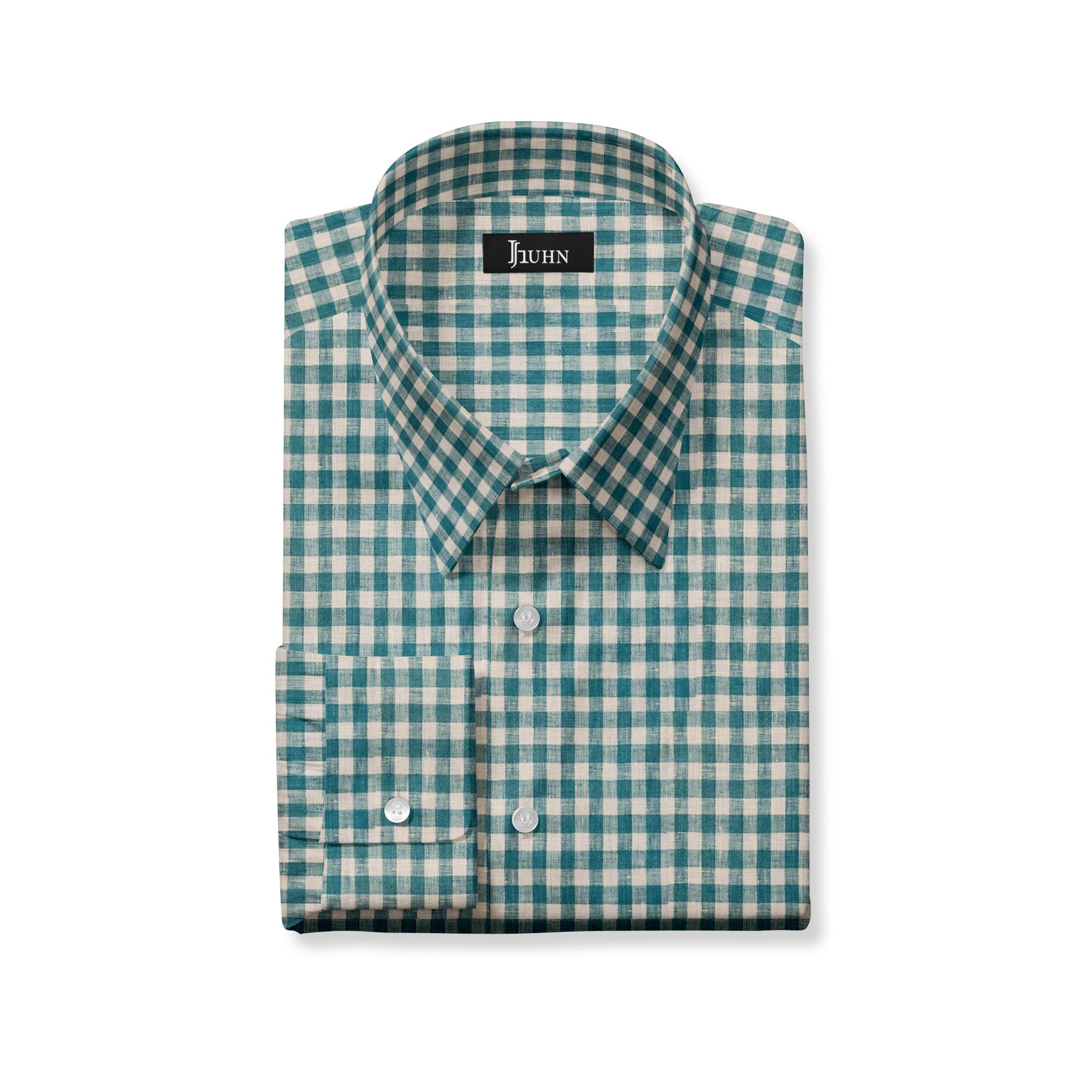 Green Gingham Print Linen Shirt